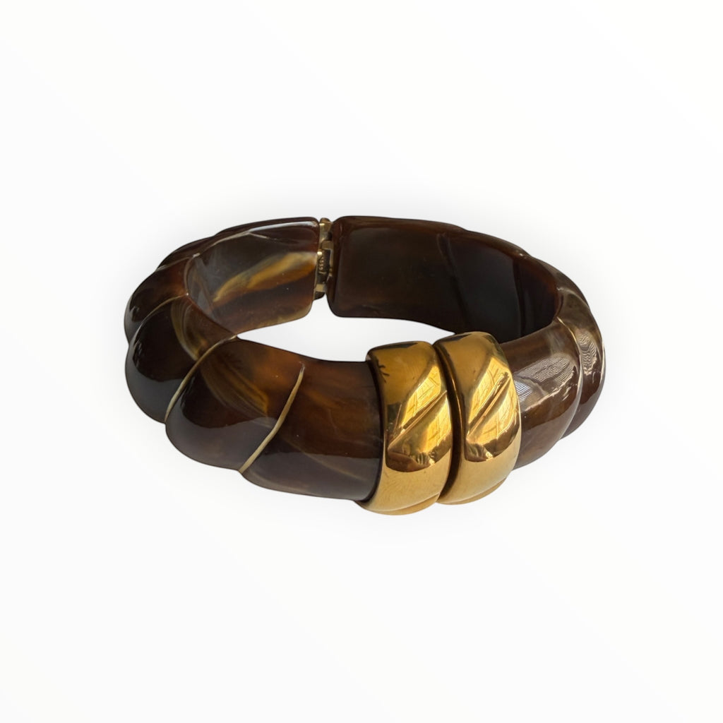 TALI The Riviera resin bracelet in brown with gold-plated accents and a chunky, textured design.