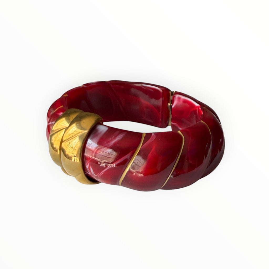 TALI The Riviera Resin Bracelet in deep red marbled resin with gold-plated textured accents for a statement look.