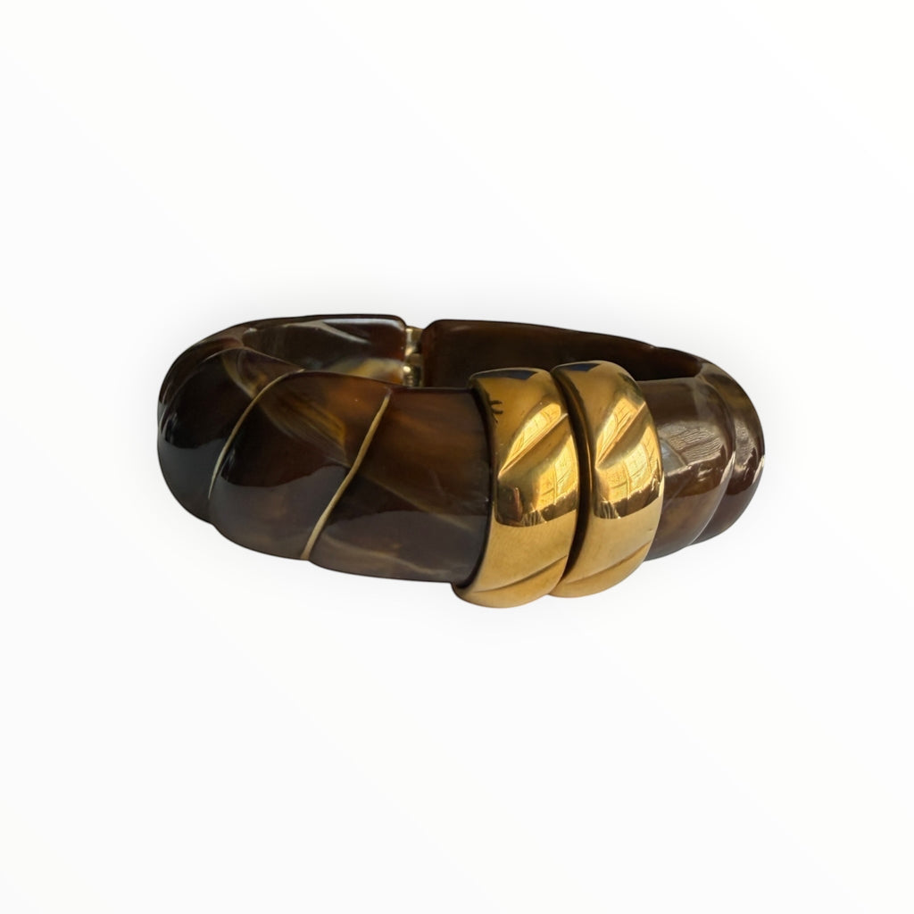 TALI The Riviera Resin Bracelet featuring brown marbled resin segments accented with polished gold plated links.